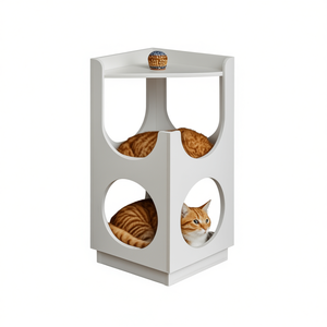 Station pour chat multifonctionnelle à double étage, blanche, moderne, pour petits chats, meuble pour salon et chambre - Product Image 1