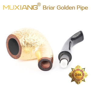 Briar Wood Golden Pipe Bent Type 9mm Filter Tobacco Pipe For Men Smoking Set - Product Image 4