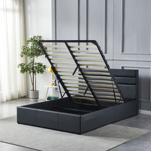 <span class=keywords><strong>Letto</strong></span> Contemporaneo in Pelle Nera con Contenitore Idraulico, <span class=keywords><strong>Letto</strong></span> Moderno con <span class=keywords><strong>Testiera</strong></span> Imbottita a Strati - Product Image 2