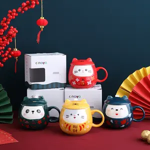 Caneca de cerâmica japonesa para gato, xícara de café fofa com tampa, copo criativo de água, café da manhã, leite, escritório, casal