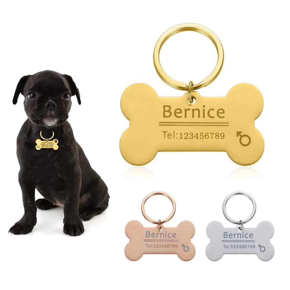 Wholesale Personalized Anti Lost Pet Tags Round Id Dog Name Tags Metal Dogbone Diy For Collars
