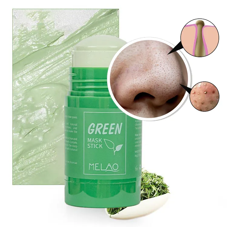 Masker tanah liat detoks pemurni alami organik Label pribadi masker lumpur teh hijau untuk wajah grosir tongkat masker hijau