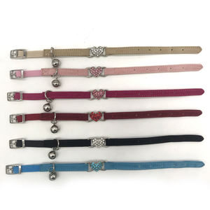 Di lusso del Diamante Del Cuore Del Modello del Gatto Del Collare In Pelle Scamosciata Morbida Elastica Pet Collare Del Gatto Del Cane Accessori Per Animali Domestici Breakaway Gatto Collari con Bell - Product Image 6