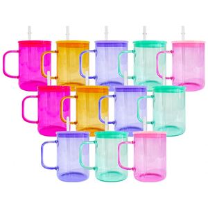 Mug en verre Jelly de 17 oz avec couvercle en PP coloré, idéal pour le vinyle, meilleur rapport qualité-prix, cadeau DIY, vente en gros depuis l'entrepôt américain - Product Image 1