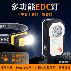 Headlamp With Motion <b>Sensor</b> Led <b>Light</b> Rechargeable <b>Battery</b> Type C Charging Digital Display Multi Functional - Product Image 5