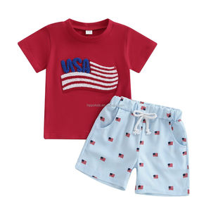 新设计7月4日童装红白蓝小男孩夏季服装男童短裤 - Product Image 4