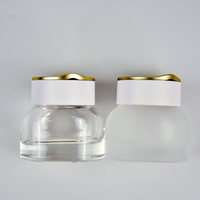 Super Offre de Septembre : Pots en Verre Transparent Dépoli Plats et Ronds pour Crème Visage, 30g, 50g, 40ml, 100ml, 120ml, avec Couvercle Blanc et Doré