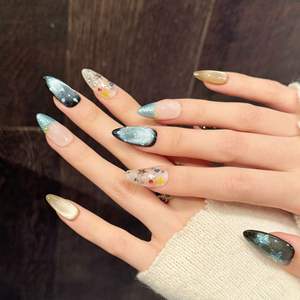 Ongles press-on œil de chat de luxe faits à la main, en acrylique épais avec strass, faux ongles - Product Image 3