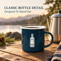 Mug de camping en émail avec logo personnalisé, vente en gros, tasse à café vintage en acier avec motif nature, promotion de vente au détail pour l'extérieur, ustensiles de cuisine