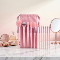 Ensemble de 13 pinceaux de maquillage portables en gros, fibres synthétiques, manche en plastique, pinceaux portables pour fard à joues et fard à paupières