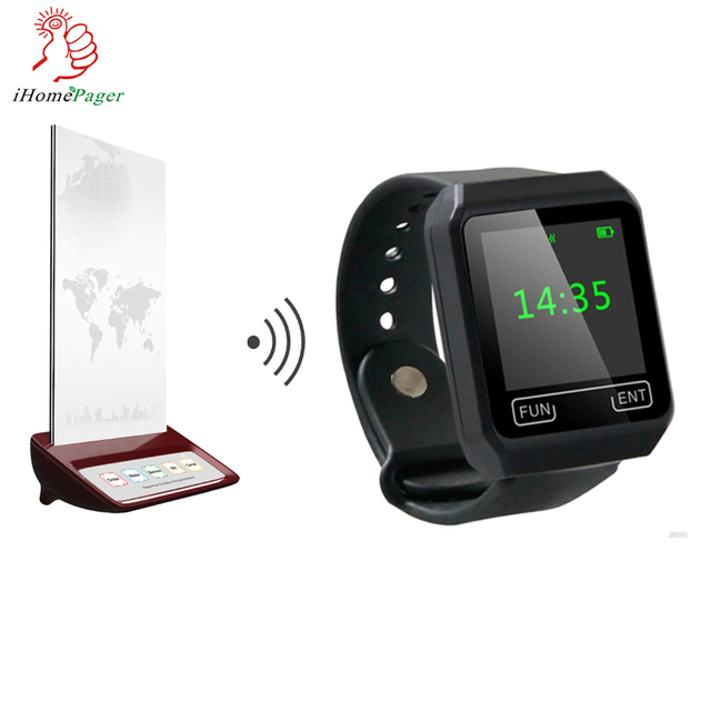 KTV Waiter Calling System with 1600m Range Wireless Call Button and Watch Receiver for Restaurants/Bars