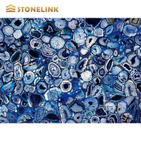 Dalles de pierre d'agate d'onyx bleu semi-précieux composite design moderne grande dalle de surface polie pour application hôtelière