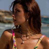 Collier en perles de coquillage safran à double couche tendance plaqué or Lincy Jewelry pour femmes en acier inoxydable