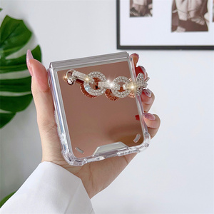 <strong>For</strong> Samsung Galaxy Z Flip 5 4 3 Luxury Women Bling Glitter <strong>Mirror</strong> Phone <strong>Case</strong> with Diamond Crystal Chain Strap - Product Image 2