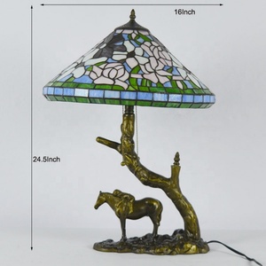 LongHuiJing Mediterranean Dome Stained Glass Lampshade Desk Lamp for Style AC LED <b>Coffee</b> <b>Table</b> Lamp Resin Horse Carrying Kid - Product Image 2