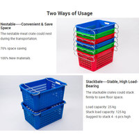 Caisse de transport en plastique à mailles, panier en plastique à poignées métalliques, panier pour la distribution d'aliments frais, caisse en plastique empilable avec poignée