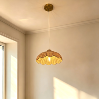 Lustre suspendu en rotin et fer réglable en hauteur Langde pour salon, hôtel, salle à manger et chambre - Installation facile