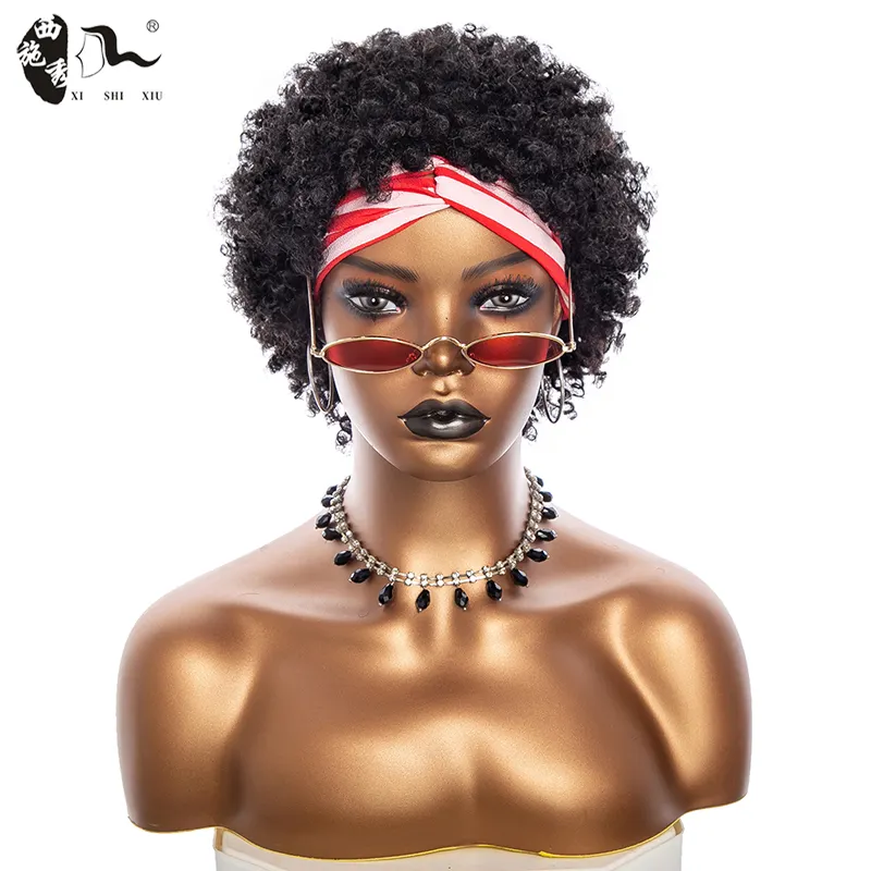 Leeven — perruque synthétique bouclée 50% naturelle pour femmes noires, accessoire capillaire, chevelure courte et ondulée, couleur naturelle, faite à la Machine