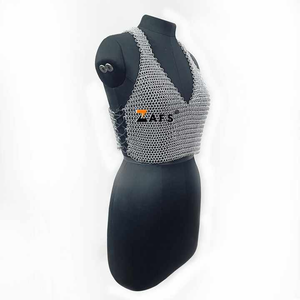 Sujetador de malla Medieval con estilo, anillo de aluminio con botones, correa de espagueti, diseño único con flecos, traje de Festival, armadura pulida - Product Image 3