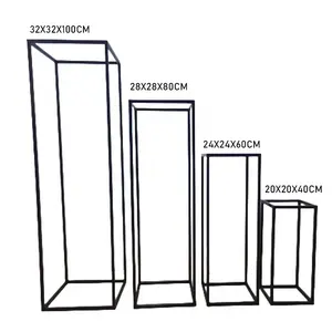 키가 큰 검은 금속 꽃 스탠드 기하학적 중심 꽃병 웨딩 파티 저녁 식사를위한 직사각형 매트 블랙 웨딩 센터 피스