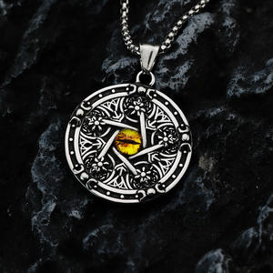 Collar con Colgante de Estrella de Cinco Puntas y Ojo Turco de Acero Inoxidable para Hombre, Regalo Temático - Product Image 3