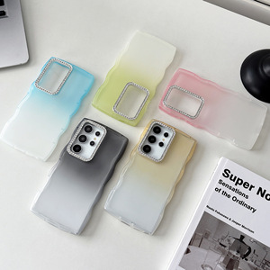 Funda protectora para teléfono Samsung S23 Ultra S25 con diseño de diamantes brillantes, efecto degradado y tacto suave, color azul hielo fluido. - Product Image 6