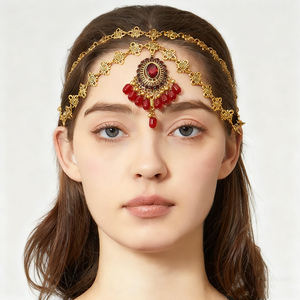Vintage Indian Matha Patti Head Chain Bollywood Traditional Bridal Hair Jewelry Set Imitation Pearl Tassel Maang <strong>Tikka</strong> for Women - Product Image 4