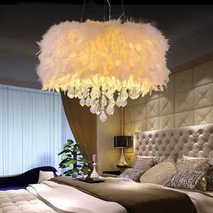 Einfache und moderne LED Kristall feder Lampe Romantische Hochzeit Beleuchtung Netz Rot Schlafzimmer Ins Mädchen Kreative Decke Kronleuchter