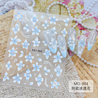 Autocollants pour ongles tendance motif floral glacé, best-seller, en relief, transparents, inspirés de la France, style insulaire, fleur de lys perlée à cinq pétales