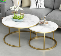 Muebles Modernos para Sala de Estar, Mesa de Centro de Mármol con Metal Dorado y Diseño de Panel de Madera, Estilo Elegante de Acero