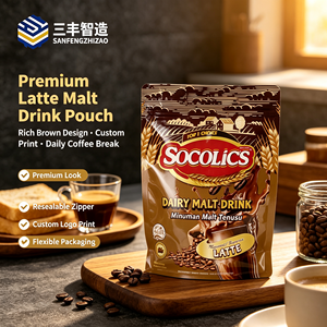 Bolsa de Embalaje Flexible Personalizada con Impresión, Bolsa de Fondo Plano Marrón para Bebidas Lácteas, Bebidas de Café Instantáneo y Latte - Product Image 2
