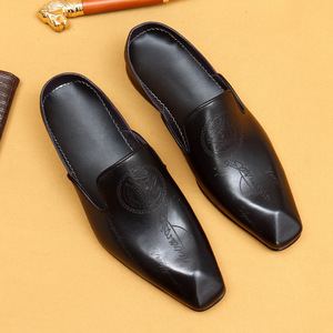 Bagged leather shoes for men, summer outerwear, genuine leather engraved business formal <b>half</b>-toe shoes - Product Image 3