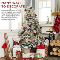 Arbre de Noël artificiel en pin pliable écologique de 180 cm, avec support métallique de haute qualité, effet neige blanche en poudre
