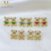 Pendientes de Botón de Alta Calidad Jml, Chapados en Oro de 14k, con Circonita, Diseño de Oso, para Mujer, Nueva Oferta, Regalo para Chica