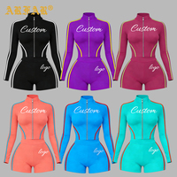 Ensemble de survêtement personnalisé pour femme, 2 pièces, veste courte zippée à surpiqûres contrastées, short cycliste taille haute, tenue de sport, vêtements Y2K pour femme