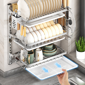 3 Katlı Duvara Monte Metal Bulaşıklık Paslanmaz Çelik Mutfak Kurutma Rafı Lavabo Rafı Saklama Tabağı Kase Düzenleyici - Product Image 2
