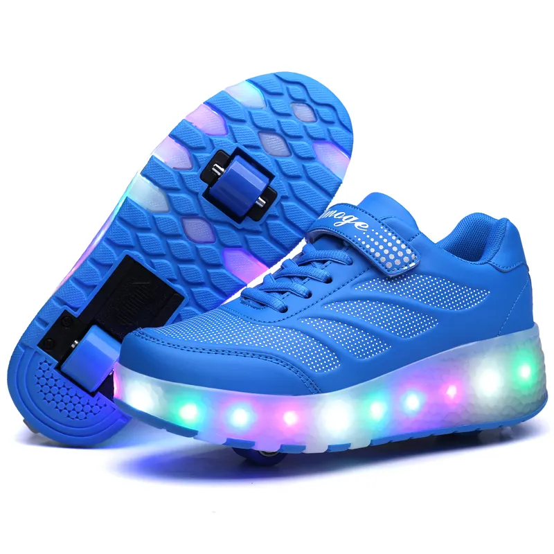 Iki tekerlekli çocuk makaralı kayak ayakkabıları ayarlanabilir yanıp sönen rulo ayakkabı LED ışık uçan ayakkabı