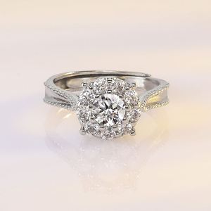 <b>Silver</b> Plated Wedding <b>Ring</b> for Women Luxury Delicate Engagement <b>Rings</b> Petal Simulation Moissanite Diamond Open <b>Adjustable</b> <b>Ring</b> - Product Image 4