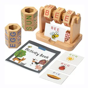 Fornitori personalizzati in legno naturale alfabeto arabo lettere bordo bambini Montessori mobile ortografia materiale di lettura giocattoli per l'apprendimento