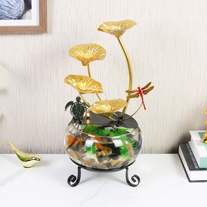 Pecera Redonda de Vidrio con Circulación Automática de Agua, Adorno con Diseño de Loto, Decoración para el Hogar, Regalo - Product Image 1