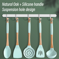 Ensemble d'ustensiles de cuisine en silicone avec manche en bois Gadgets d'ustensiles de cuisine résistants à la chaleur Accessoires de cuisine antiadhésifs