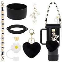 Ensemble d'accessoires de bar écologiques réutilisables, bouteille d'eau avec paille 40/30 oz, sangle de transport, bouchon anti-fuite en silicone