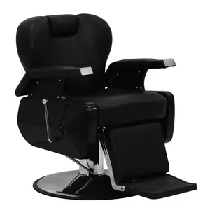 Sillas Peluqueria Cadeira De Barbeiro Profissional Hydraulic Pump All Black Synthetic Leather Salon Barber Shop Chair For Men