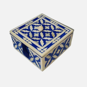 Juego de posavasos de nogal con incrustaciones de hueso cuadrado ecológico clásico, alfombrillas geométricas decorativas a rayas azules y blancas al mejor precio - Product Image 1