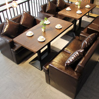 Ensemble de meubles de restaurant vintage en PU, table et chaises pour restaurant, bar, salon de thé, snack-bars, ensemble personnalisable pour 4 personnes