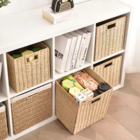 Panier de rangement pliable en paille tressée avec poignées, idéal pour la cuisine, la salle de bain, les draps, les jouets, les vêtements et les aliments – Meilleures ventes