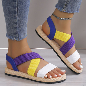 Sandalias Planas de Talla Grande para Mujer, Sandalias Casuales de Verano con Tira Elástica Ancha, Sandalias de Diseñador con Punta Abierta para Dama - Product Image 1
