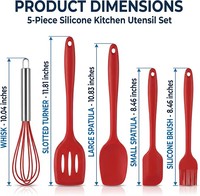 Ensemble d'ustensiles de cuisine en silicone 5 pièces, spatule en silicone antiadhésive résistante à la chaleur, fouet, pince à badigeonner, outils de cuisine pour la cuisson
