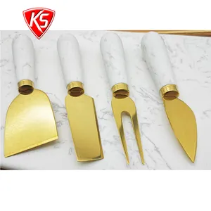 Marble Handle 4pc Popular Gold Color Cheese Knife Set Chesse Serving Set For Kitchen Tools