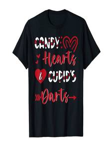 T-shirt unisex con design a cuori di San Valentino, manica corta, cotone, stampa casual sul davanti, girocollo, vestibilità regolare - Product Image 1